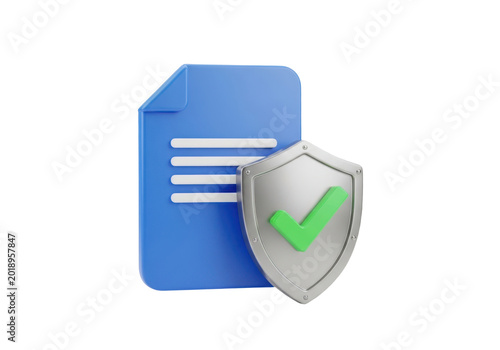 Document file icon with security shield isolated on transparent background
