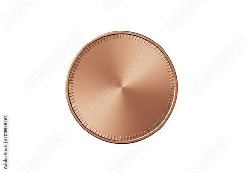 Shiny copper coin or metal disc, isolated on transparent background