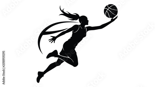 Photos Dynamic silhouette of female basketball player with long ponytail executing high