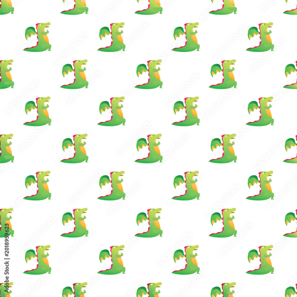 Fototapeta premium Green cartoon dragons with wings creating a fun seamless pattern