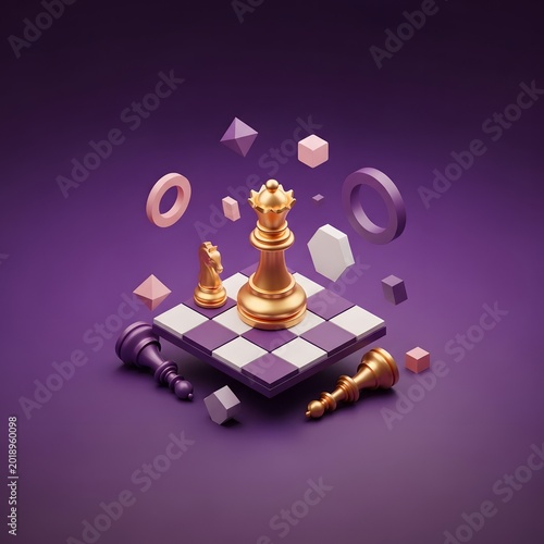 Chess king piece with checkmate on purple and pink board
