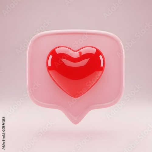Red glossy heart shape icon with reflection and shine