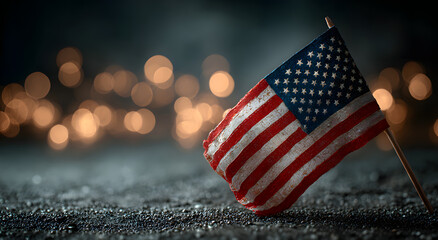 For July 4th Independence Day and other celebrations, there is an American flag and bokeh background that has copy space.