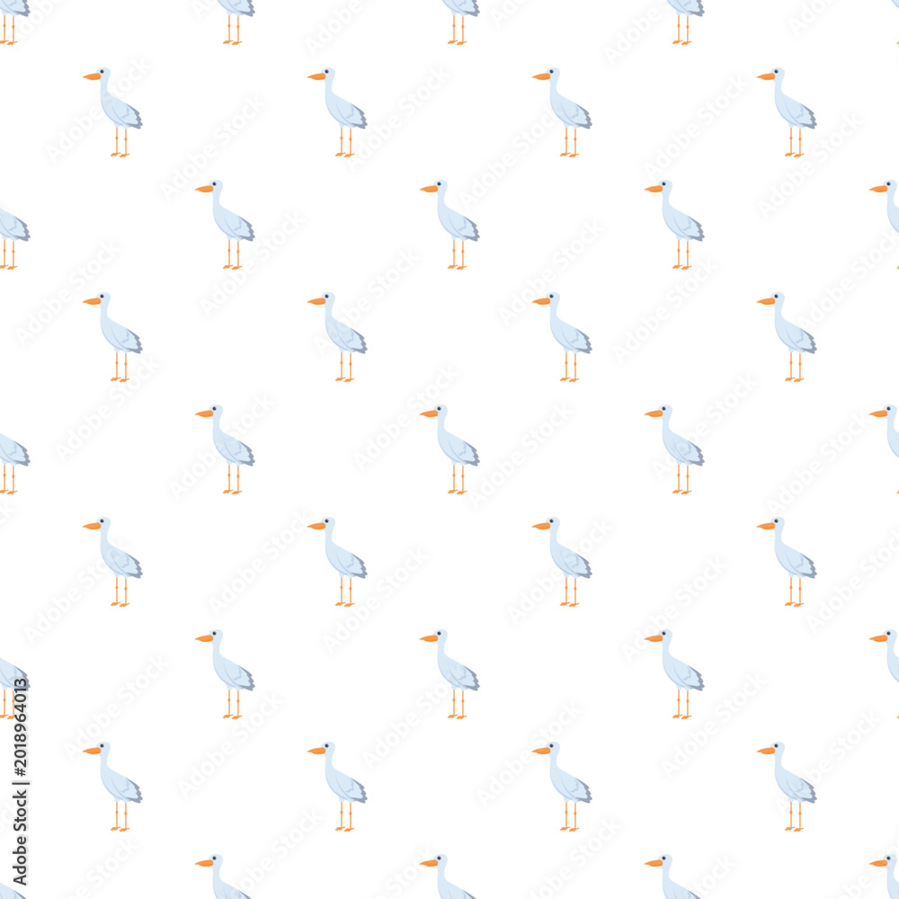 Naklejka premium Storks creating a charming and decorative repeating seamless pattern on a clean white background