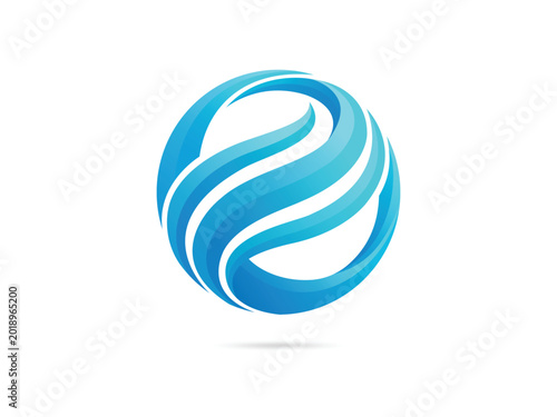 Abstract blue sphere logo design with circular wave shapes.
