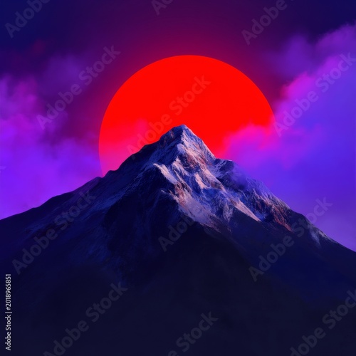 Colorful Sunset View With a Mountain Silhouette and Vibrant Sky in the Backgr...