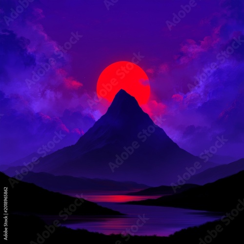 Sunset Over a Mountain Range With Water in the Foreground and Clouds in the Sky