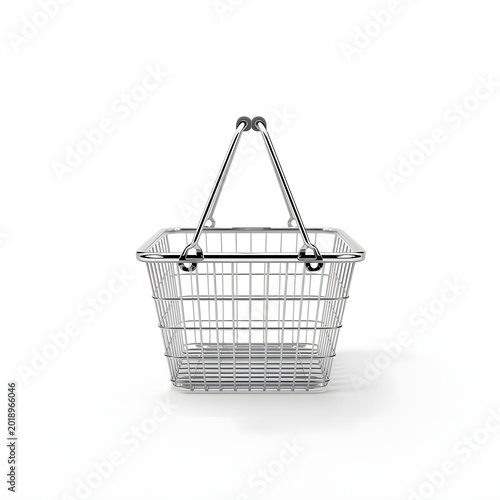 Empty Wire Shopping Basket Isolated on White Background