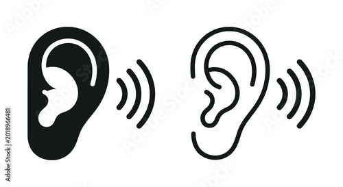 Human ear with sound waves black silhouette