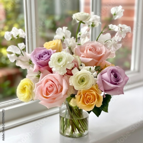 Flowers in a Glass Vase Placed by a Window With Natural Light Coming Through ...