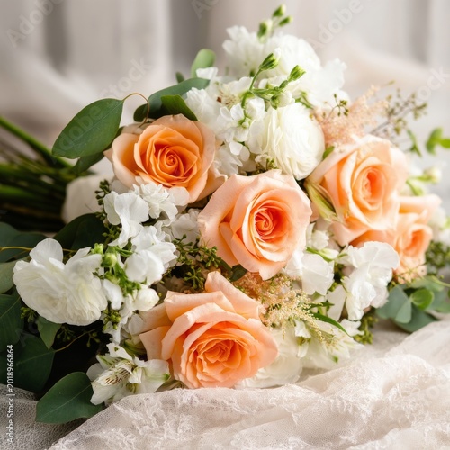 Bouquet of Roses and White Flowers on a Soft Background During Daytime