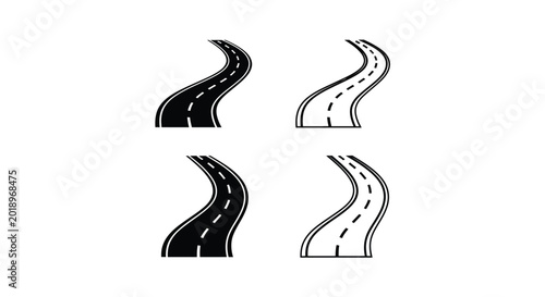 Bild auf Leinwand Curved road silhouettes on white background silhouette