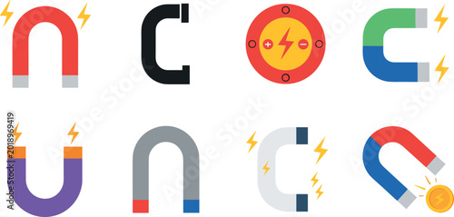 Photos Magnet Icons Collection with Horseshoe Magnets Electromagnetic Symbols and Magne