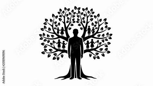 Canvastavla Father's Day Family tree, genealogical chart, black silhouette, family relations