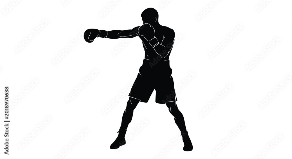Obraz premium Boxer throwing punch dynamic pose black silhouette