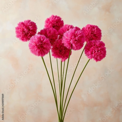 Colorful Pink Flowers Stand Tall in a Vase Against a Soft Background in a Bri...