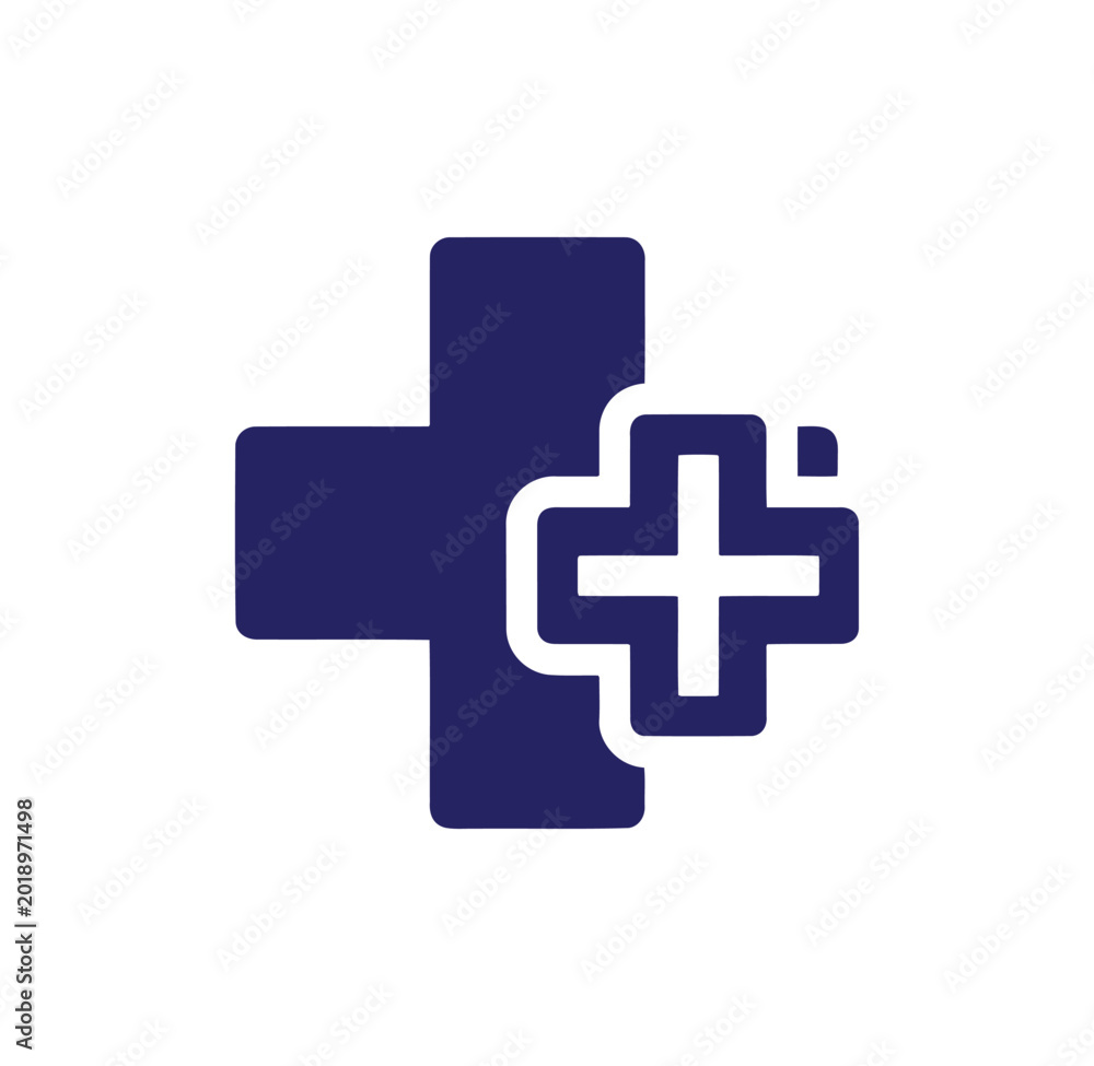 Fototapeta premium Blue outline plus sign symbol with rounded corners on white background