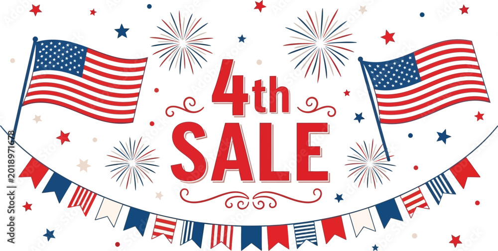 Obraz premium 4th of july independence day vector sale banner with american flags and fireworks