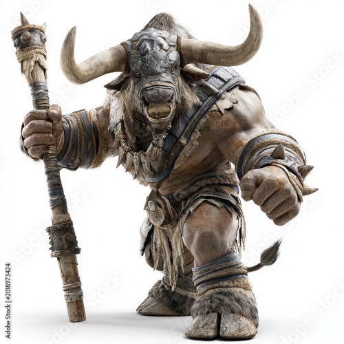 Scary minotaur isolated on white hi-res 8K