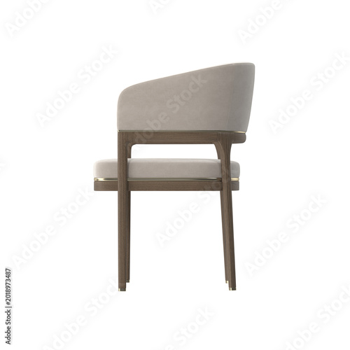 Luxury Barrel Back Dining Chair with Wood Frame and Brass Accents Side View on White Background