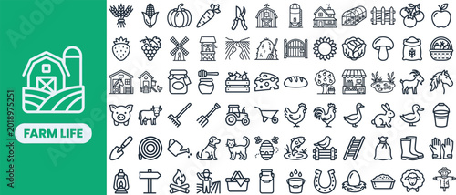 Tableau sur toile Farm Life and Rural Harvest outline icon set