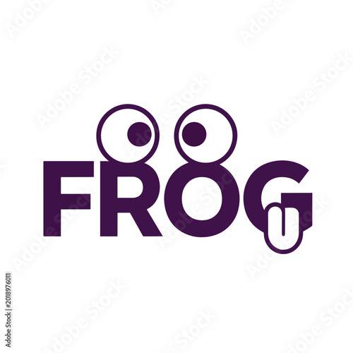 Creative typographic frog logo design in purple color.