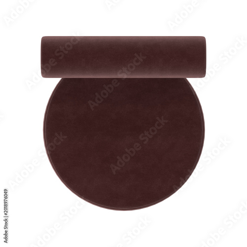 Modern Dining Chair with Cylindrical Bolster Backrest and Chunky Wood Legs, Burgundy Velvet Upholstery, Top View on White Background