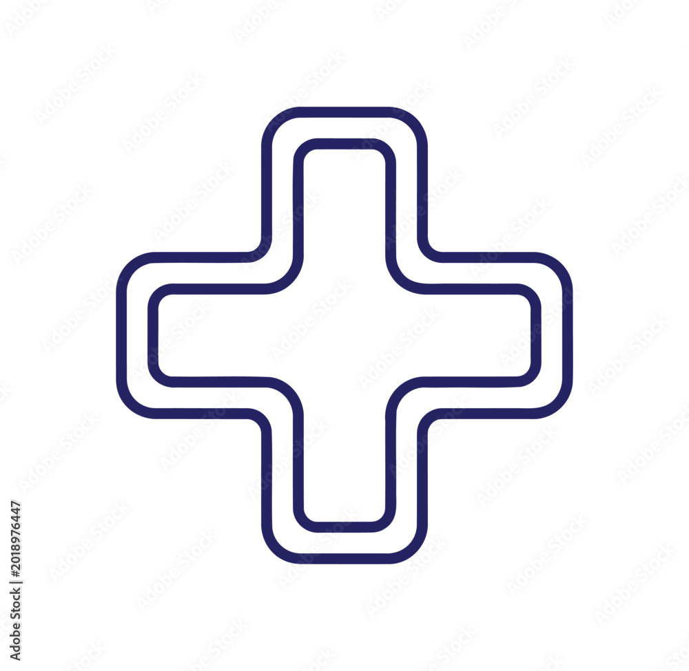 Obraz premium Blue outline plus sign symbol with rounded corners on white background