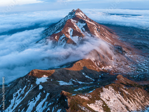 Peak Zhdanko in the clouds, Sakhalin Island