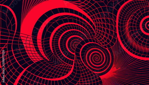 Bild auf Leinwand Abstract red vortex grid pattern swirling into deep space, futuristic digital art, dynamic background, science fiction
