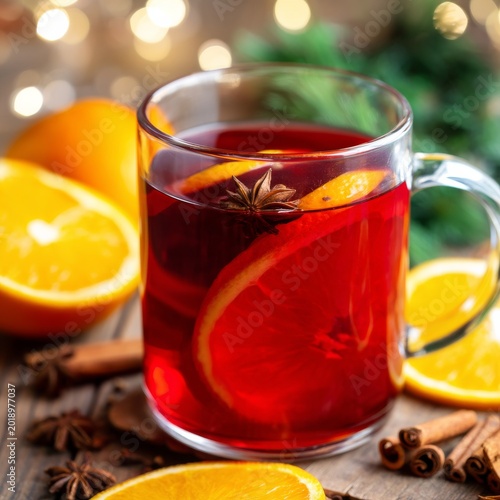 Warm Drink With Orange and Spices Served on a Gray Table With Fresh Fruit
