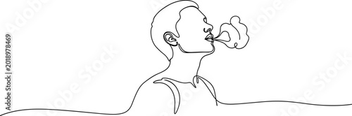 Obraz na płótnie Continuous Line Drawing of Man Blowing Smoke, Abstract Minimalist Art