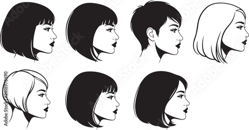 Black and white of women's hairstyles, side and back views side view woman desi