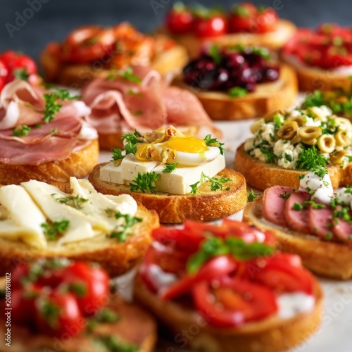 Delicious Variety of Open-Faced Sandwiches Served on a Table for Lunch