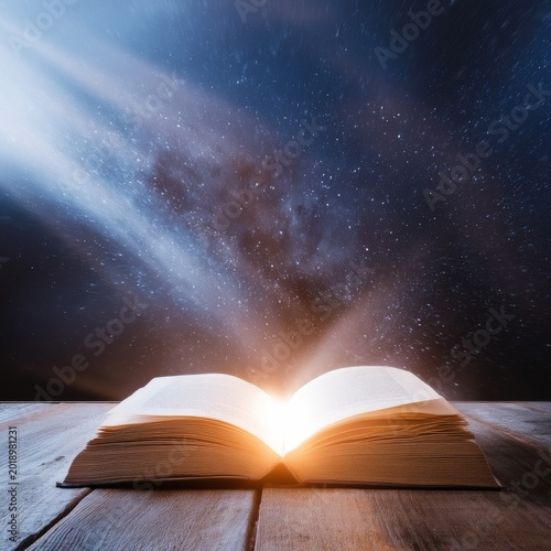 Bright Light Shines From an Open Book Showing Magical Energy in a Dark Space