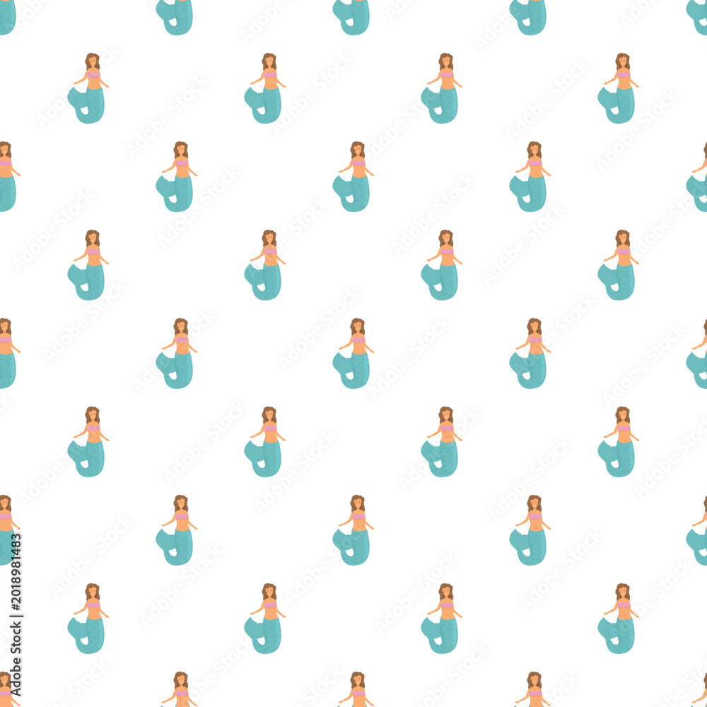 Fototapeta premium Repeating cute cartoon mermaids forming an endless graphic design