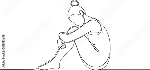 Konstfotografi Minimalist line art of a woman curled up, conveying introspection and solitude