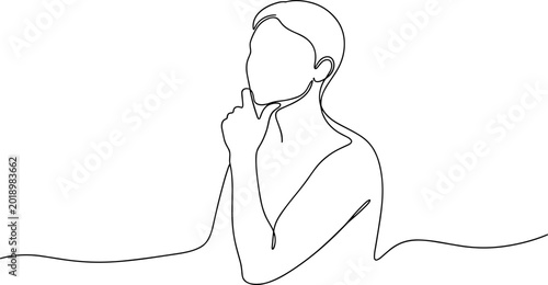 Cuadro en lienzo Continuous line drawing of a pensive person with hand on chin, contemplating
