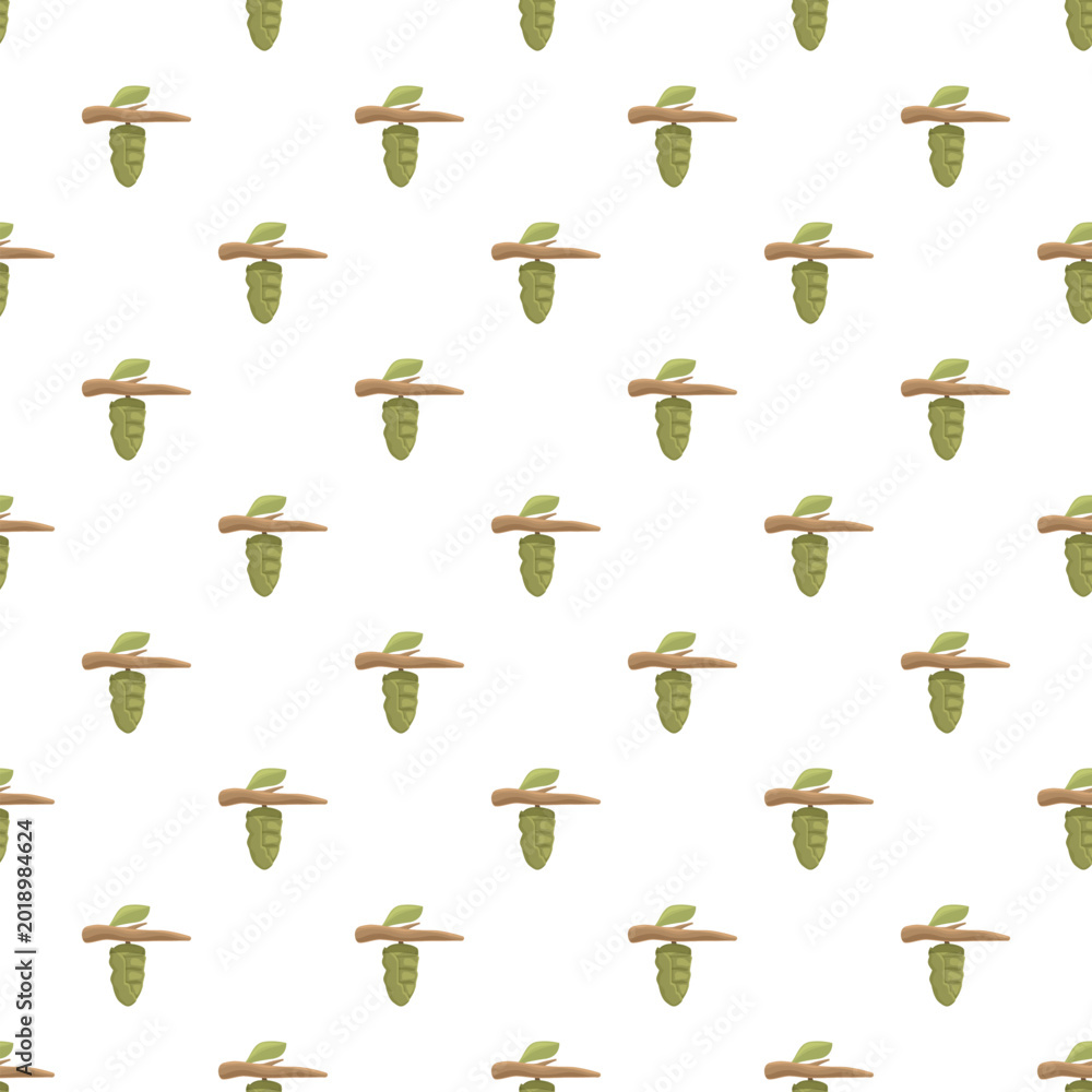 Obraz premium Green chrysalis cocoons hanging from branches creating a seamless pattern