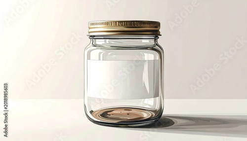 Empty Clear Glass Jar Standing on White Surface in Minimal Studio Setting