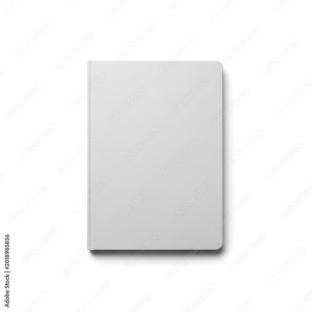 Fototapeta premium A clean minimalist blank white hardcover notebook lies flat isolated on a white background