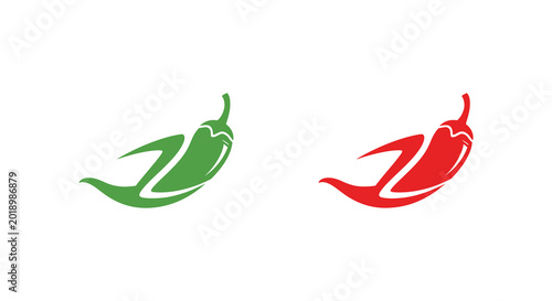Konstfotografi Chili pepper silhouettes green and red color on white background silhouette