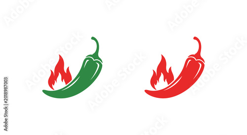 Hot chili pepper with flames green and red silhouette high quality