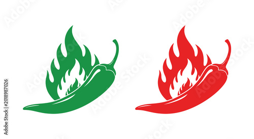 Foto Burning chili peppers green and red graphic silhouette high quality professional