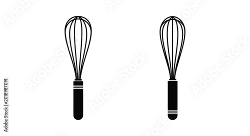 Foto Two kitchen whisks black silhouette on white background high quality professiona