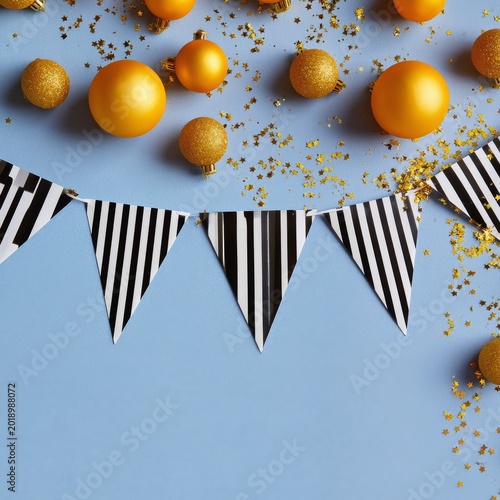 Colorful Decorations and Oranges Set Against a Blue Wall for a Party or Celeb...