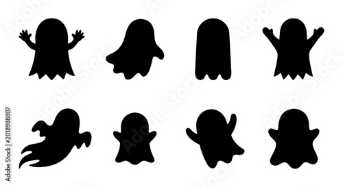 Принти на полотні Spooky Ghost Icons, Halloween Character Silhouettes, Cute Ethereal Spirit Vector
