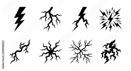Fotografía Lightning Bolt Icons, Electric Shock Symbols, Thunderstorm Energy Graphics, Powe