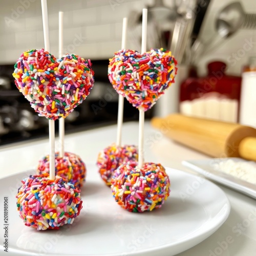 Heart Shaped Treats With Colorful Sprinkles on Display in a Kitchen Setting