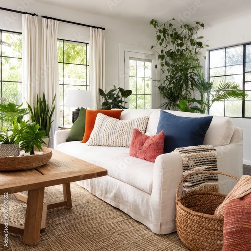 Cozy Living Room With Plants and Autumn Colors in a Modern Home Near the Window